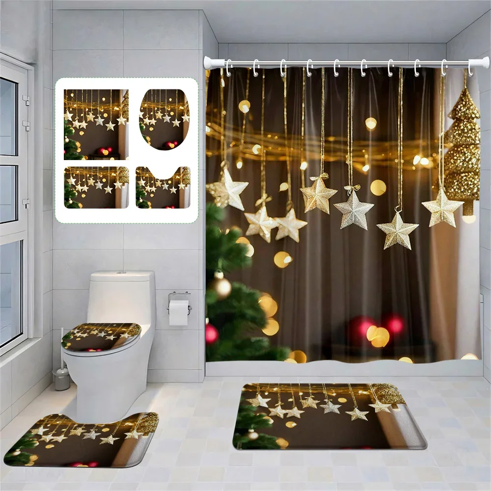 Home shower curtains bathroom Decora waterproof fabric non-slip bath mat water absorption curtain Modern Nordic Merry Christmas