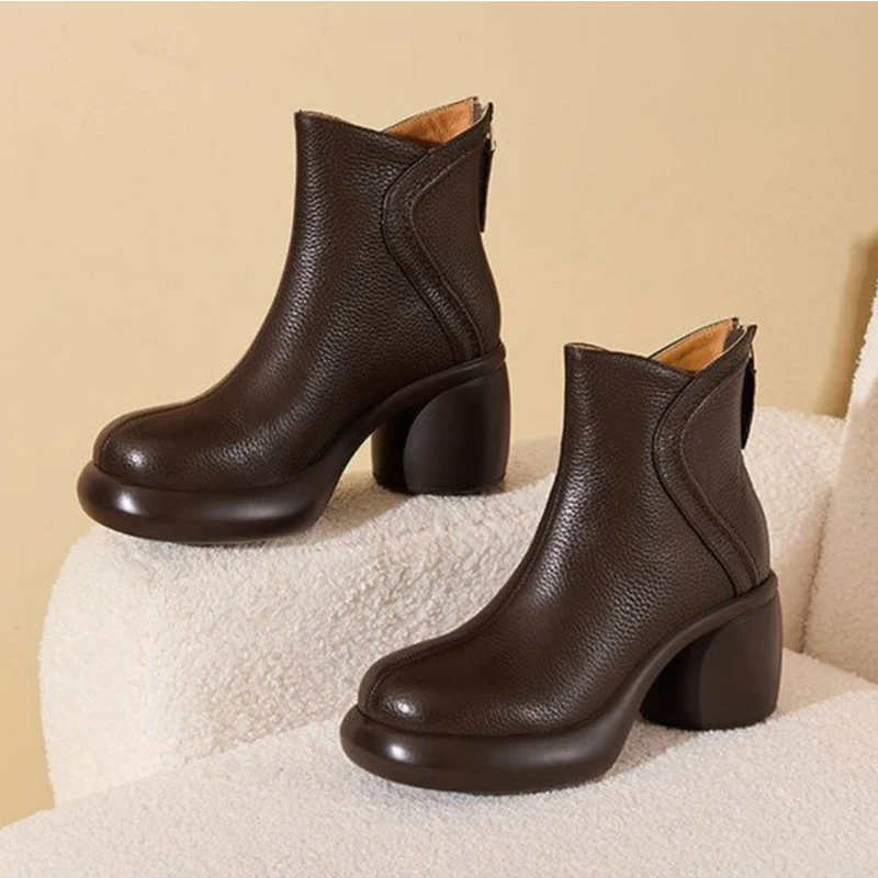منصة المرأة حذاء من الجلد أحذية عالية الكعب أحذية أنيقة تشيلسي أحذية شتاء 2025 موضة البريدي أحذية من الجلد ماركة Mujer Snow Botas #3