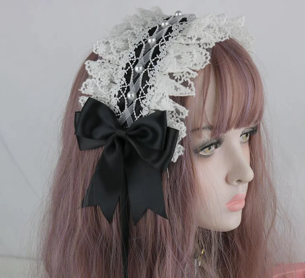 Bandeau de Cosplay Lolita en dentelle pour femme de chambre, mignon et doux, cerceau, Anime, fleur, accessoire pour cheveux