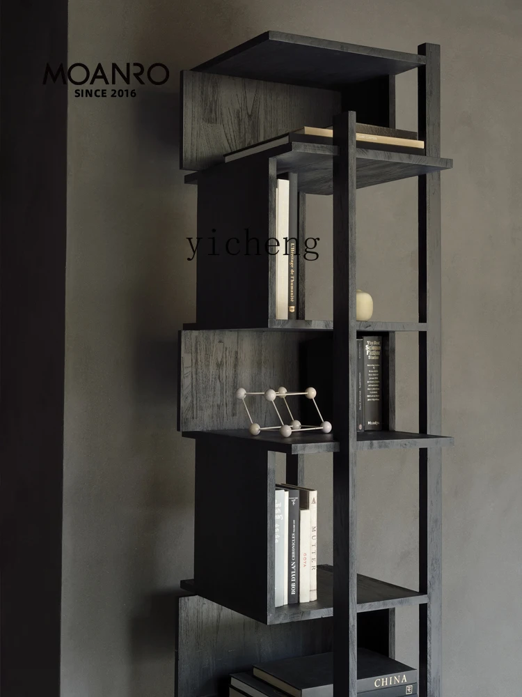 XL Corner Shelf Solid Wood Bookcase Black Middle Ancient Cabinet Wooden Shelf Partition