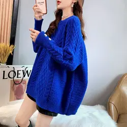 Fashion O-Neck Solid Color Knitted Button Casual Sweaters Female Clothing 2023 Winter Loose Korean Pullovers All-match Warm Tops