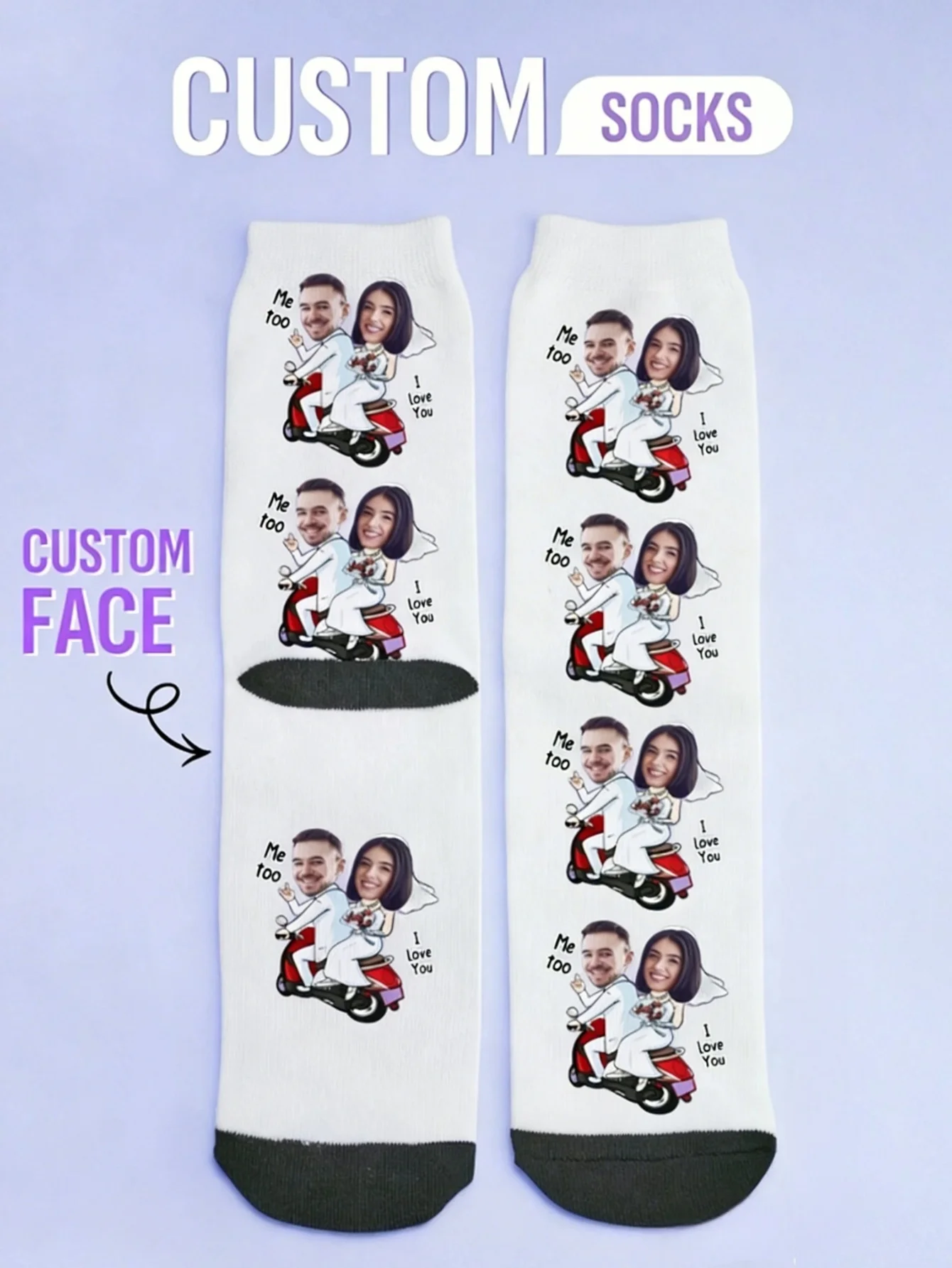 Custom Motorcycle Wedding Socks Personalized Photo Bride Groom Biker Couple Socks Funny Marriage Gift Anniversary Valentine Gift