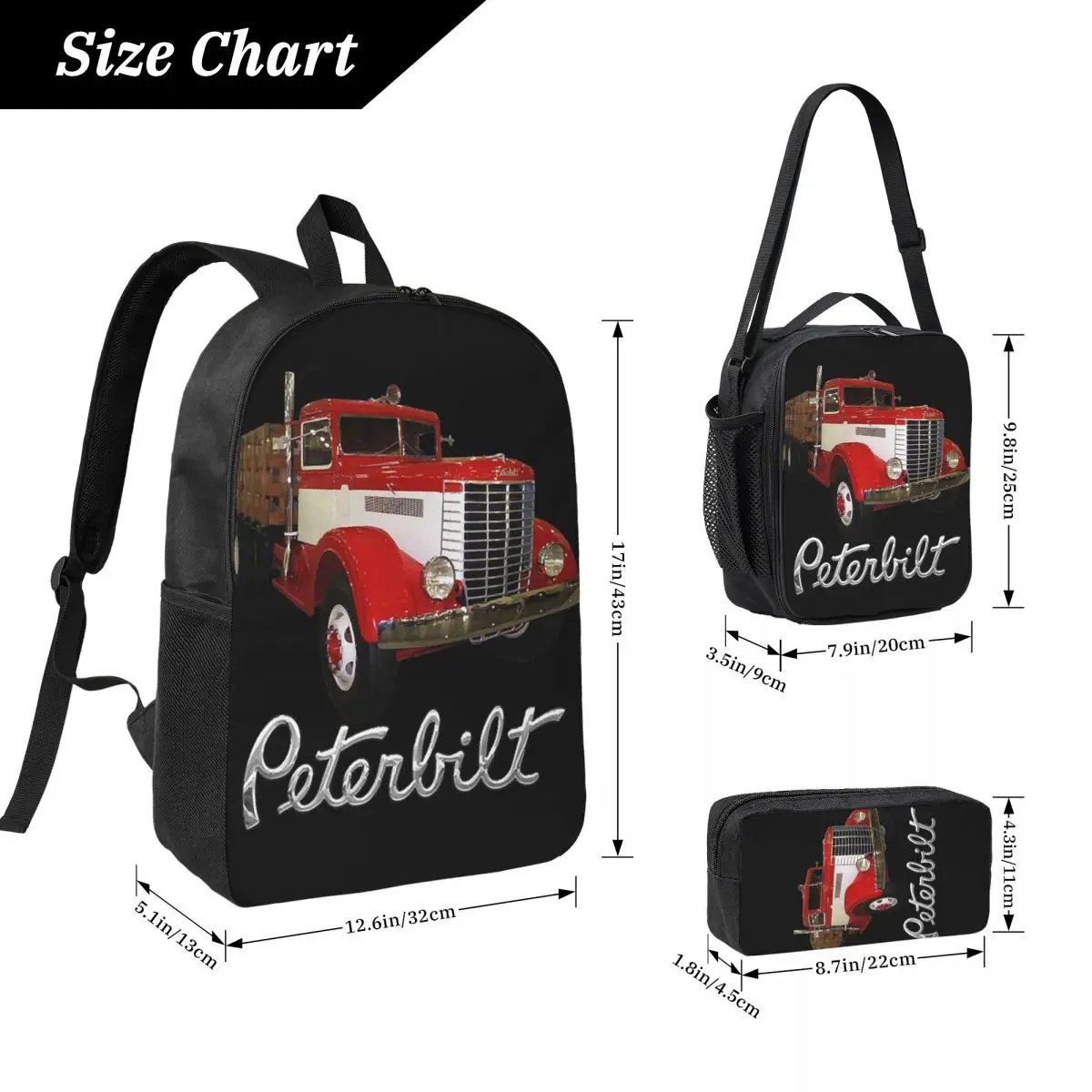 1939 Peterbilt Model 334 Stake Bed Backpack Boys Girls BookBag School Bag Shoulder Bags 3ps Insulated Lunch Bag Pencil Case