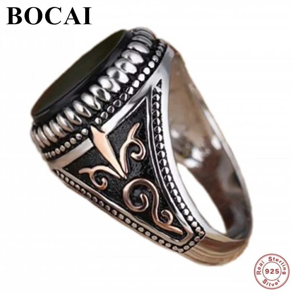 

BOCAI S925 Sterling Silver Rings 2022 New Fashion Natural Agate Super Atmosphere Retro Zircon Pure Argentum Jewelry for Men