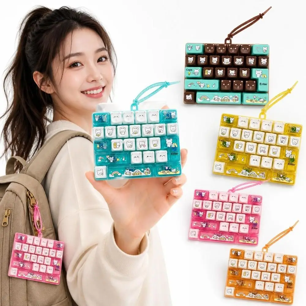 26 Keys Bear Print Mechanical Keyboard Toy Cartoon Animal Patterns Clear Key Sounds Stress Relief Fidget Toy Gift Toy Hangable