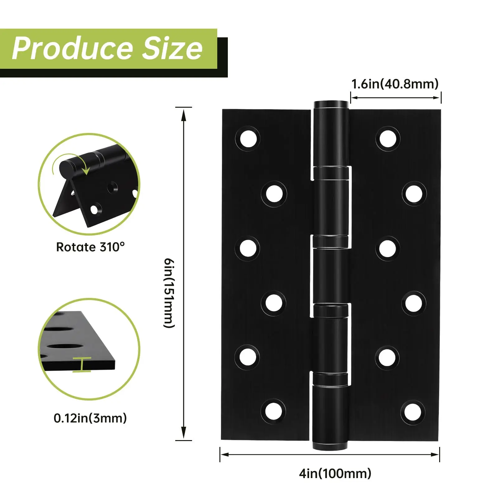 2Pcs Black Door Hinges 4