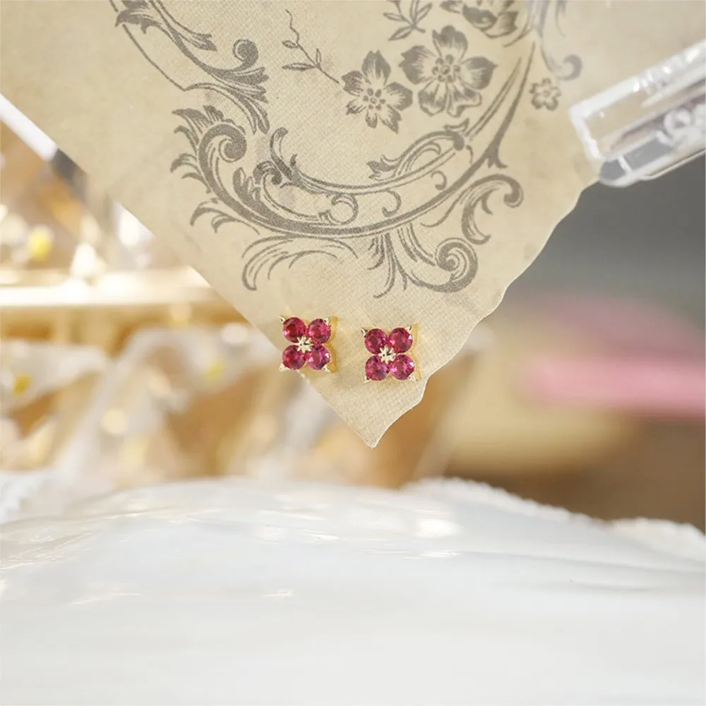 لامون لاكي الاصطناعية روبي أربع أوراق القرط للنساء بسيطة رائعة 925 فضة الذهب فيرميل غرامة مجوهرات هدية #4