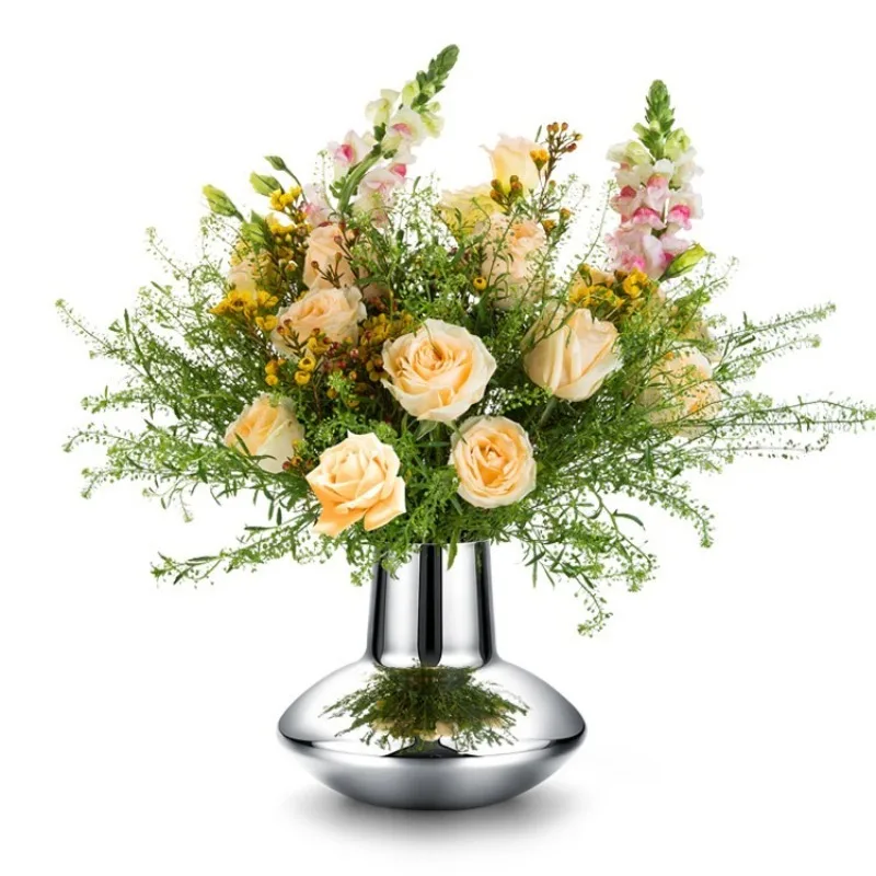Modern Silver Mirror Vases Creative Wide Belly Stainless Steel Flower Vase Home Tabletop Decorative Living Room Hotel Ornament