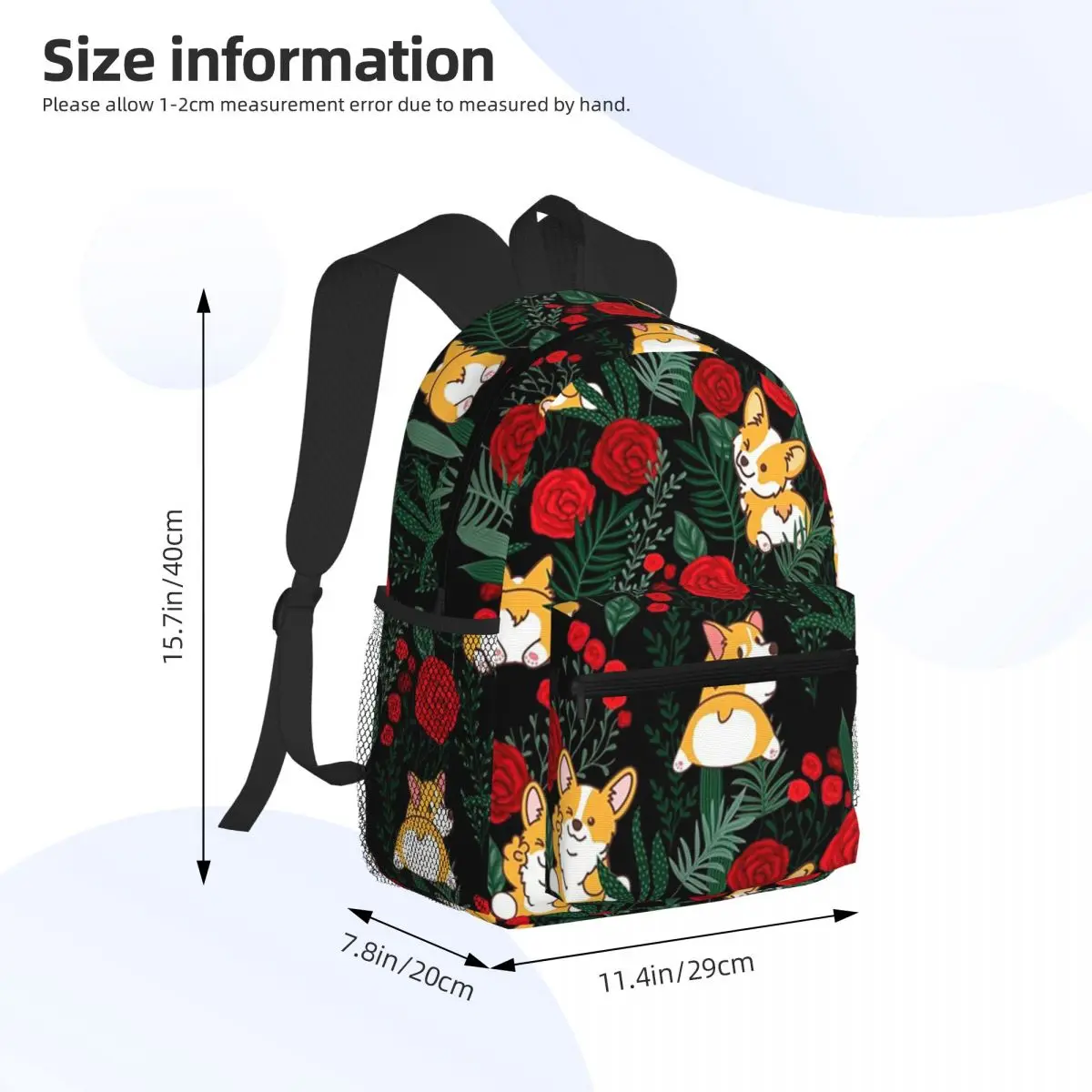 Corgi Dog In Garden Student Backpack School Bag Hiking Travel Daypack for Boys Girls Bookbag Shoulder Bags