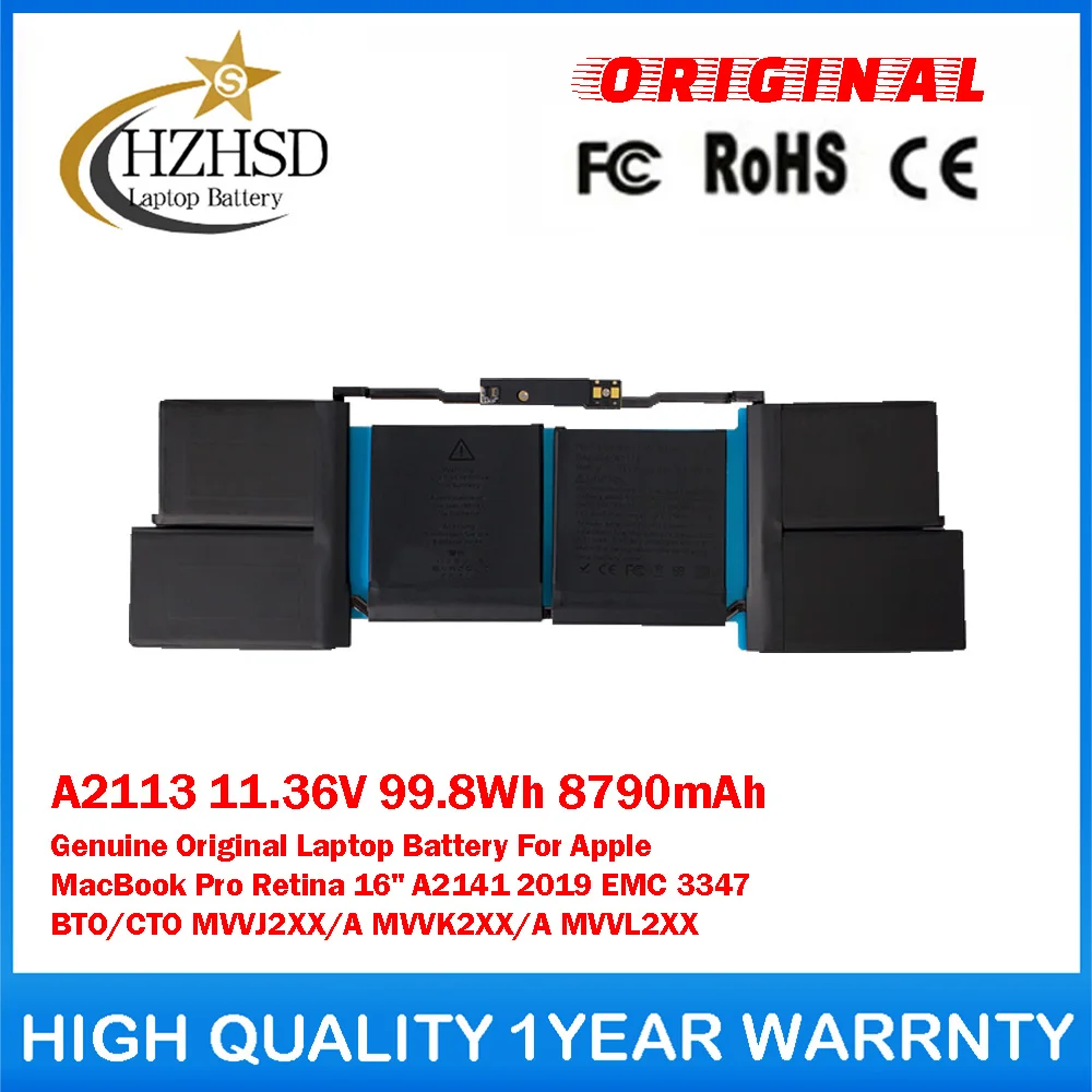 

A2113 11.36V 99.8Wh 8790mAh Genuine Original Laptop Battery For Apple MacBookPro Retina16''A2141 2019 EMC 3347 BTO/CTO MVVJ2XX/A