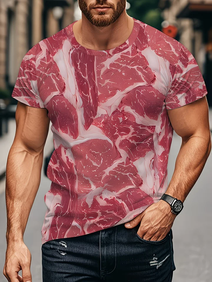 Camiseta divertida de salchicha comida estampado 3D streetwear hombre moda casual talla grande cuello redondo manga corta 5