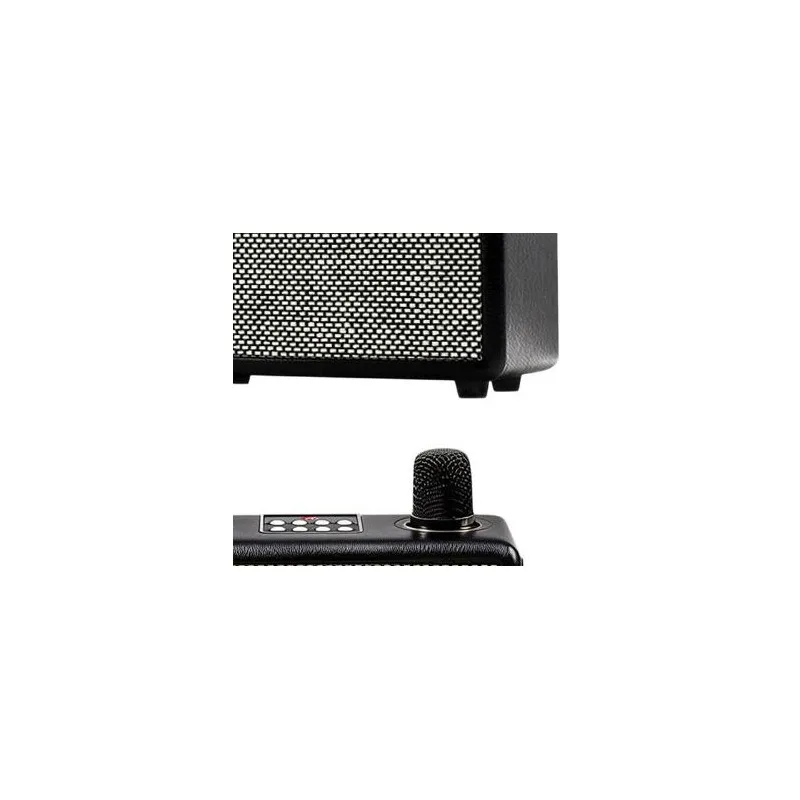 bluetooth-compatible-karaoke-speaker-2-mic-20w-dual-woofer-360-bass-dsp-1800mah-pu-leather-wrapped-wood-shell-portable
