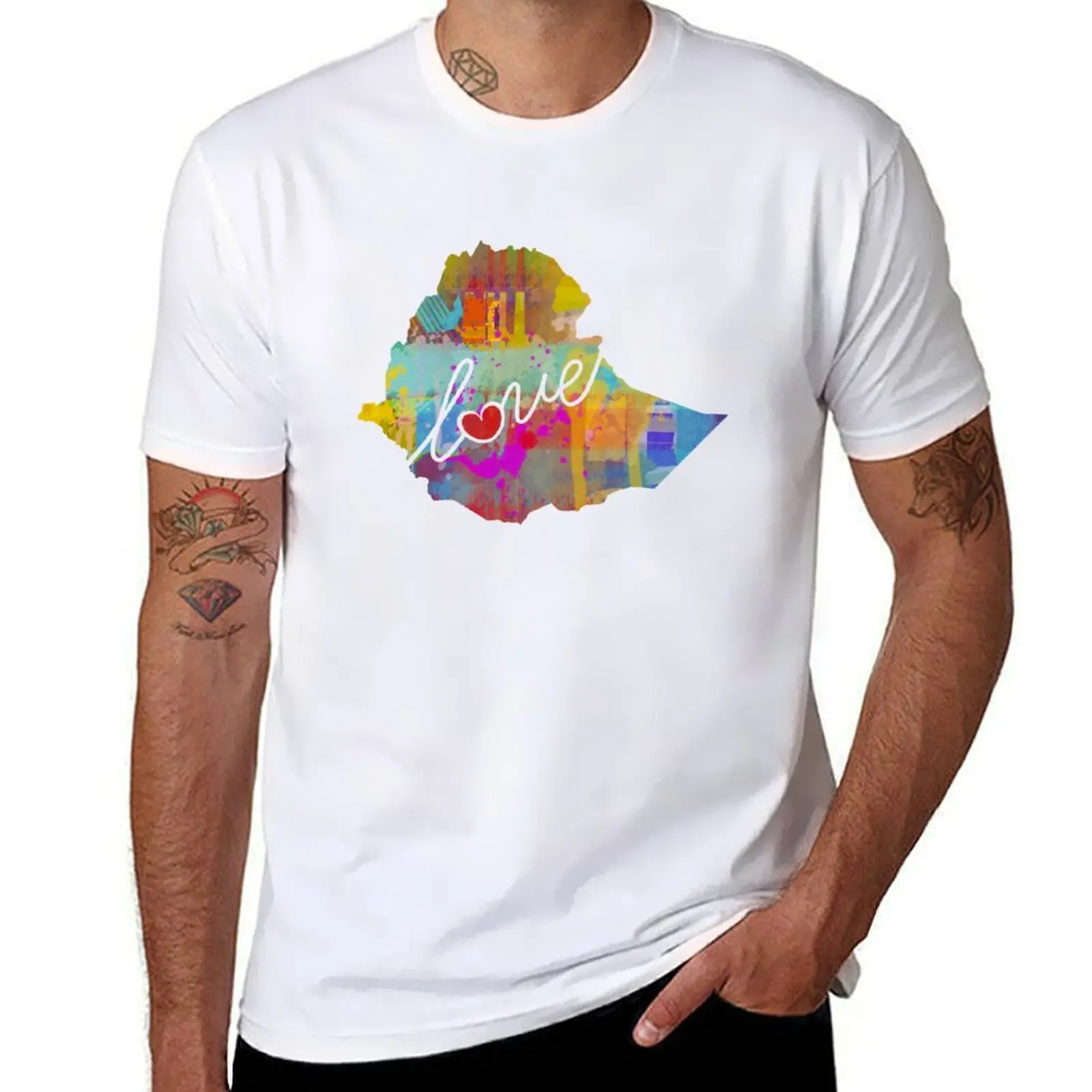 

Ethiopia Love - A Colorful Watercolor State Map Silhouette T-Shirt t shirts for man graphic funny funny t shirts cotton T-Shirt