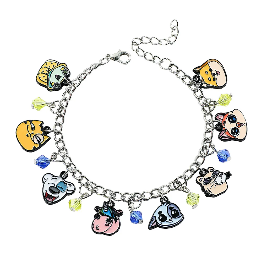 Cute Cartoon Animal Charm Bracelet Kawaii Dog Cat Bear Enamel Pendant Bracelet Crystal Beads Adjustable Chain Jewelry Gifts