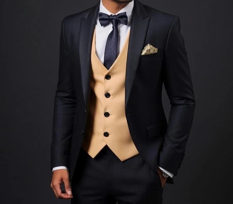 Men Black Suit Black Wedding Wear Groom Wedding Wear Men Tuxedo Suit  Three Piece Suit