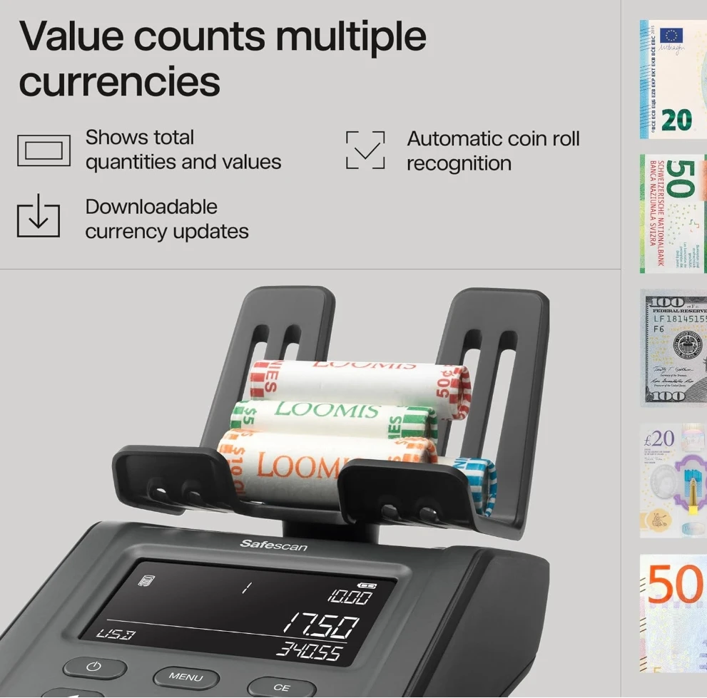 6165 Advanced Money Counting Scale, Counts Bills, Coins, Coin Rolls and Bill Bundles, Multi-Currency, Easy to Update