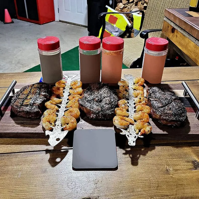 Espetos De Camarão De Aço Inoxidável, Ferramentas De Prata, Acessório BBQ, 2Pcs