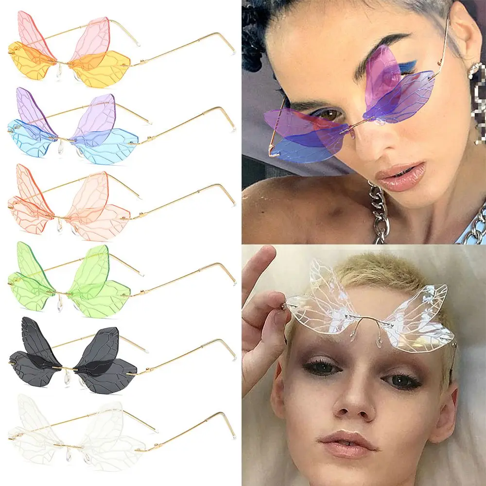 

Vintage Frameless Sun Glasses UV 400 Shades Street Eyewear Rimless Sunglasses Women Butterfly Sunglasses