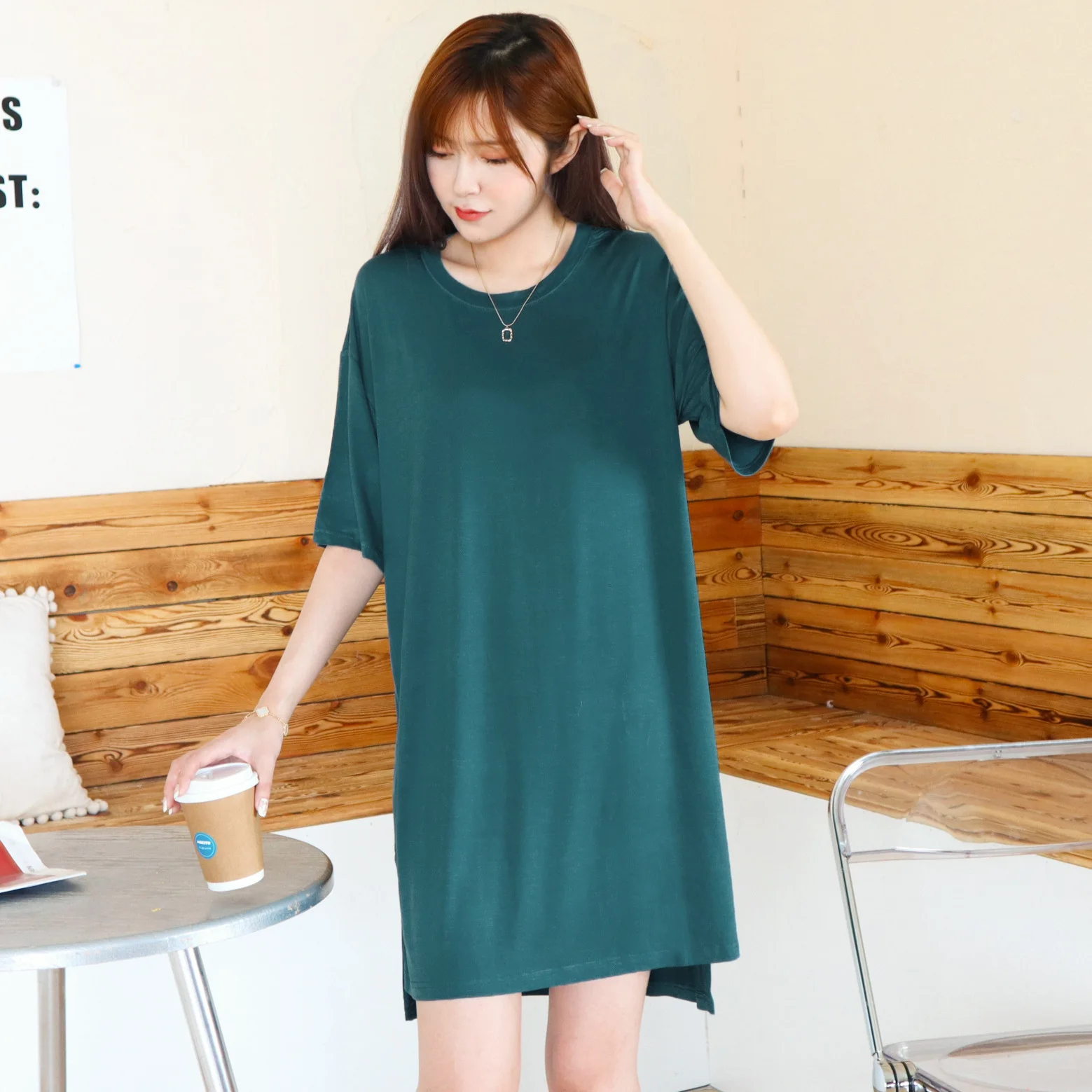 Robe t-shirt à col rond, grande taille, manches courtes, couleur unie, décontractée, confortable, vêtements de maison, tenue de nuit