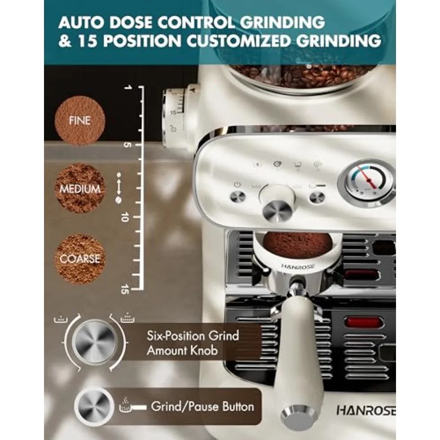 Máquina de café expreso profesional con molinillo incorporado y presión de 20 barras para uso doméstico, incluye espuma de leche, varita de vapor para Crafti