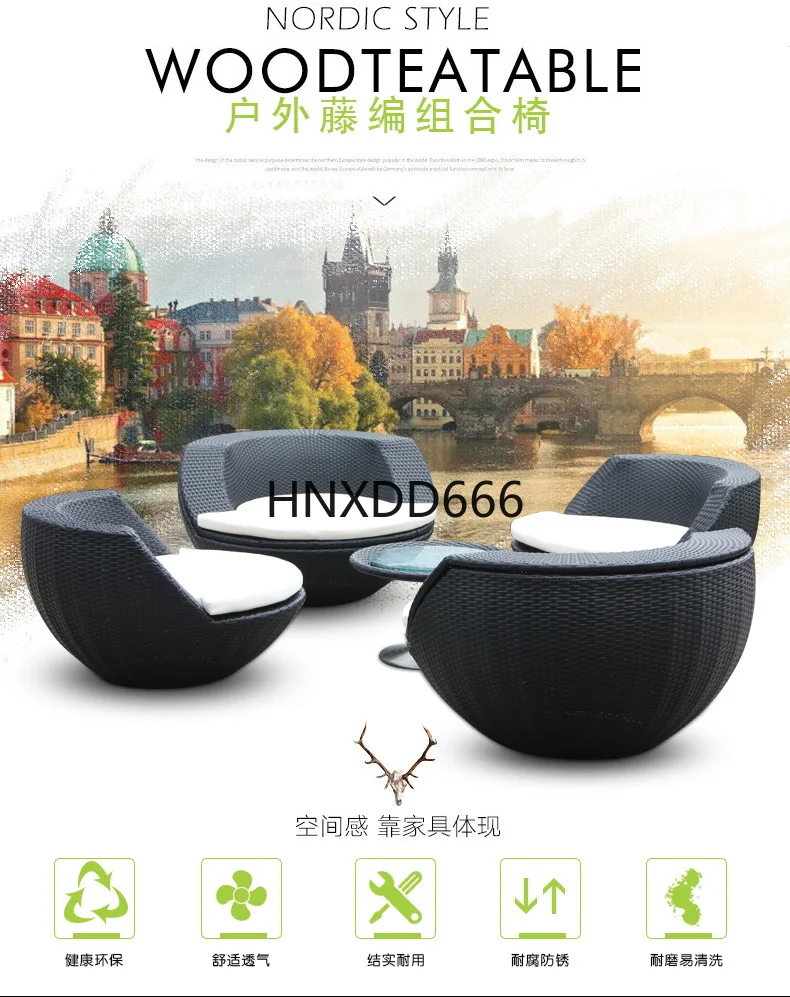 Rattan chair coffee table balcony five-piece small sofa