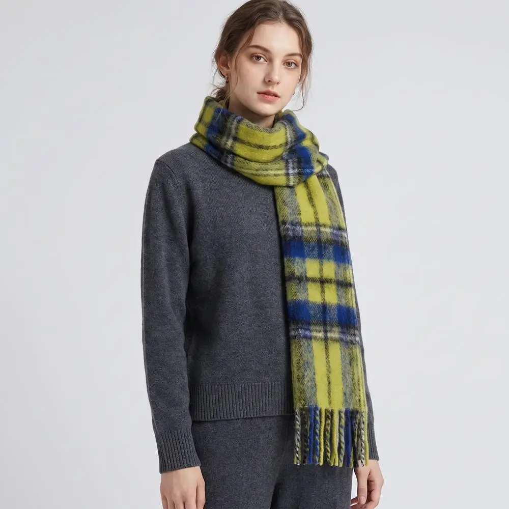 Simple Long Plaid Scarf Wool Winter Cashmere Scarves Preppy Imitation Cashmere Tassel Shawl Girl