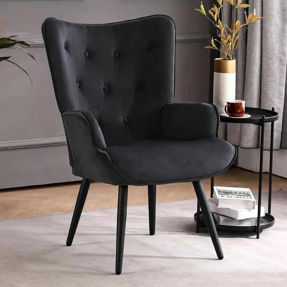 Velvet Accent Chair ern Upholstered Side Armchair with Tapered Legs Tuted Button Wingback Soa Chairs Tall Back Reading or Living