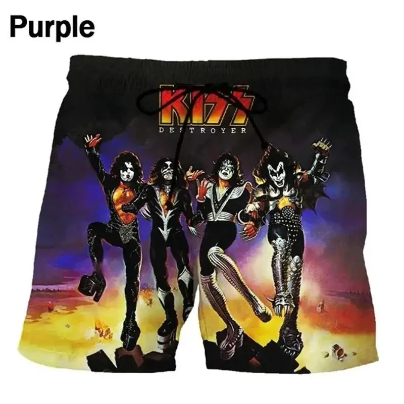 Hard Rock KISS Band Love Gun Beach Shorts Men Cool 3D Heavy Metal Board Shorts Swimsuit homme 2023 Swim Trunks Hip Hop Ice Short