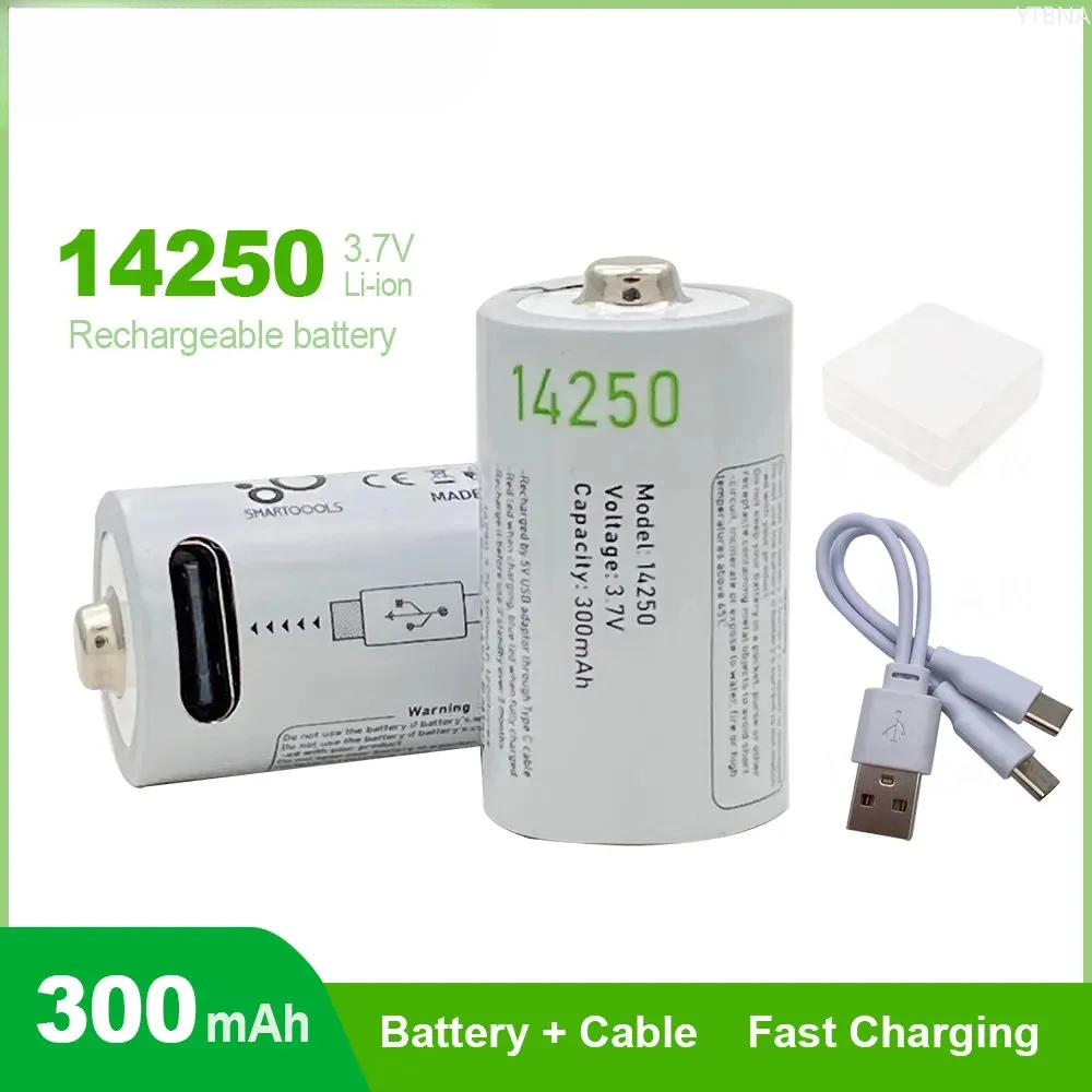 Cr123a Sensor Battery Green 14250 3 7v Rechargeable Lithium Battery 300mah Usb Rechargeable Suitable For Smoke Alarms