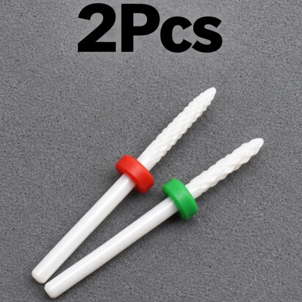2Pcs 3/32 Inch Ceramic Nail Drill Bit Set, White Rotary Grinding Burr Cutter Heads for Gel Polish Acrylic Removal Manicure Tools