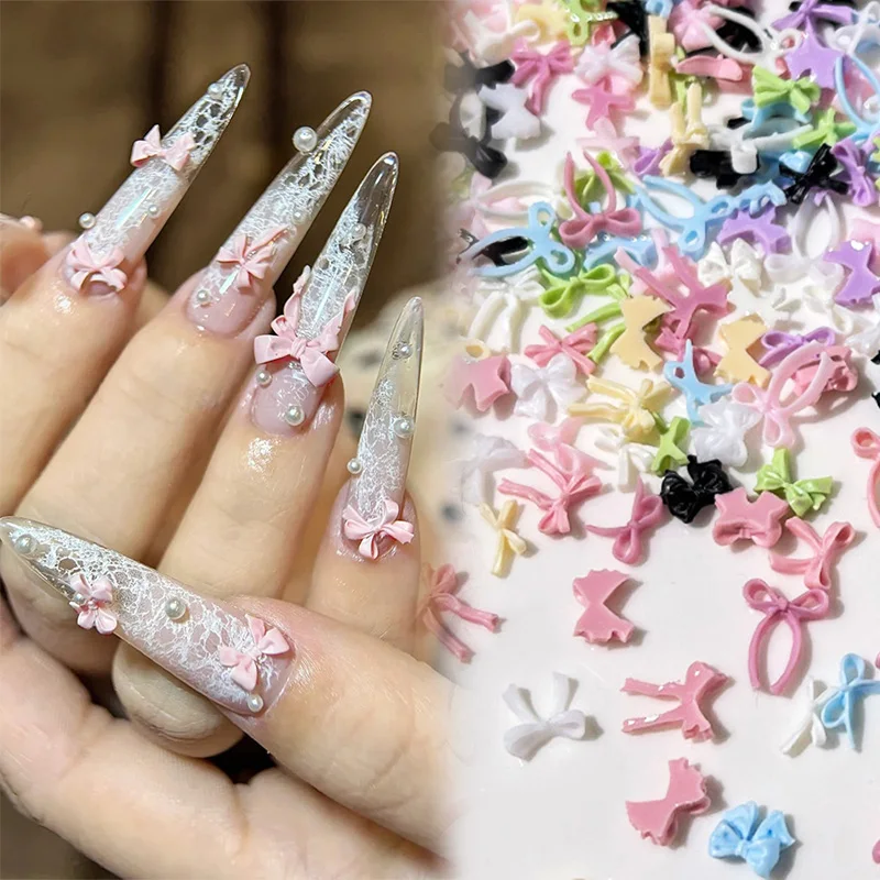

12 Grids/box Bowknot Nail Decoration Set Colorful Mixed Irregular Resin Bowknot Nail Art Accessories Charms DIY Manicure