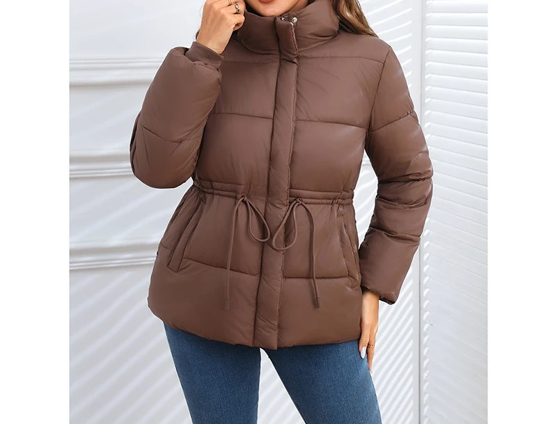 2025 Autumn and Winter Plus Size Women's Hooded Waist Cinched Drawstring Cotton Jacket