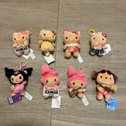 Poupées en peluche Sanurgente Hello Kitty Melody Kuromi, porte-clés rempli, peau foncée, série hawaïenne, dessin animé anime, jouets en peluche, pendentif de sac