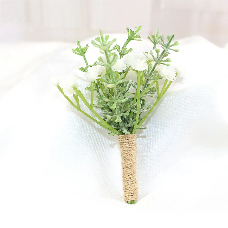 Babysbreath العروة الصدار دبوس الزهور النباتات الخضراء الزفاف العروة عروة الرجال الزواج الصدار بروش
