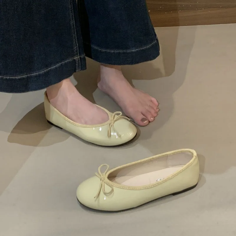 Frühling Herbst Damen Flache Schuhe Ballerinas Schmetterlingsknoten Weiche Modische Runde Zehenpartie Damenschuhe Neu – Detail 10