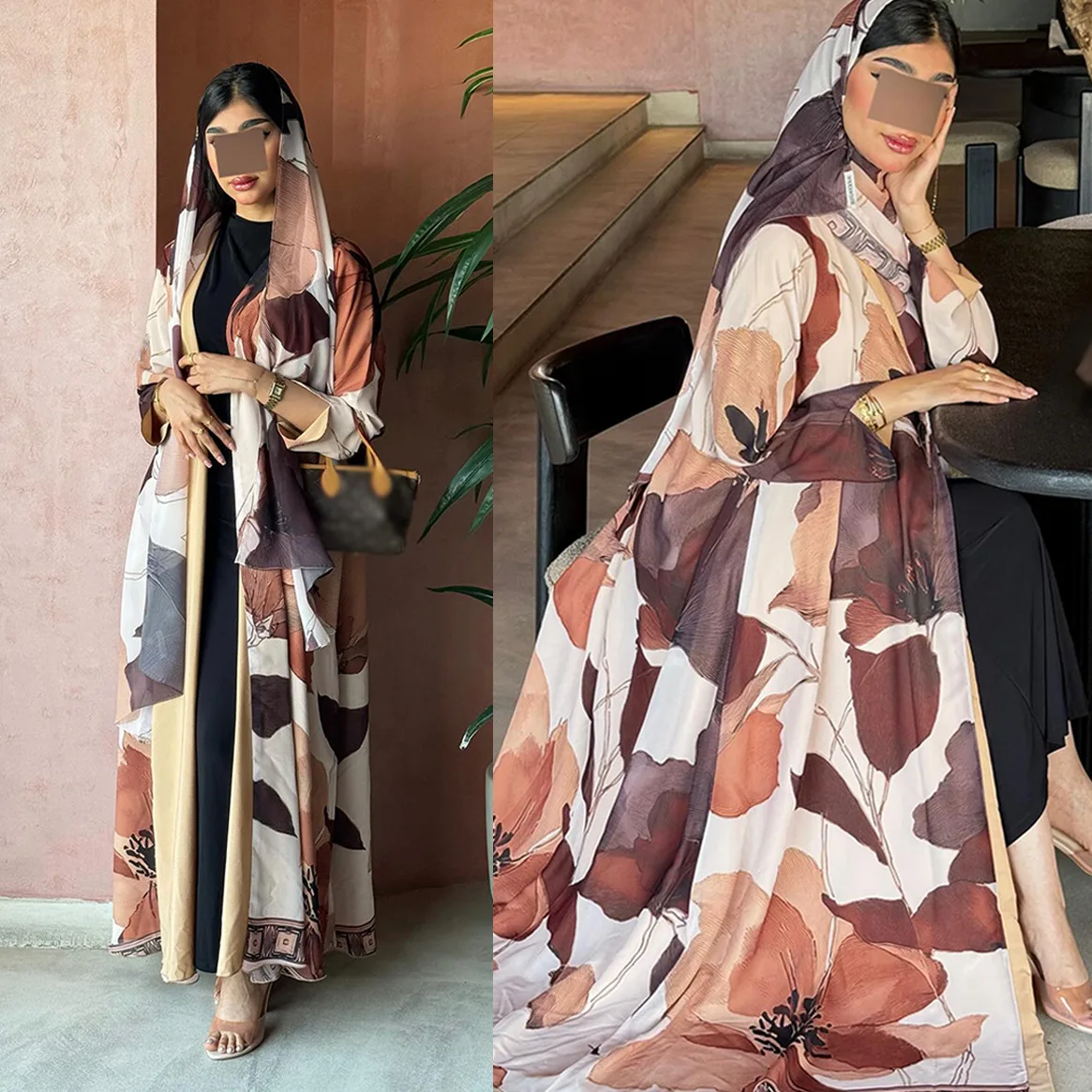 

Eid Women Scarf Print Abaya Muslim Cardigan Dress Party Jalabiya Ramadan Long Abayas Vestidos Largos Arab Robe Morocco Kaftan