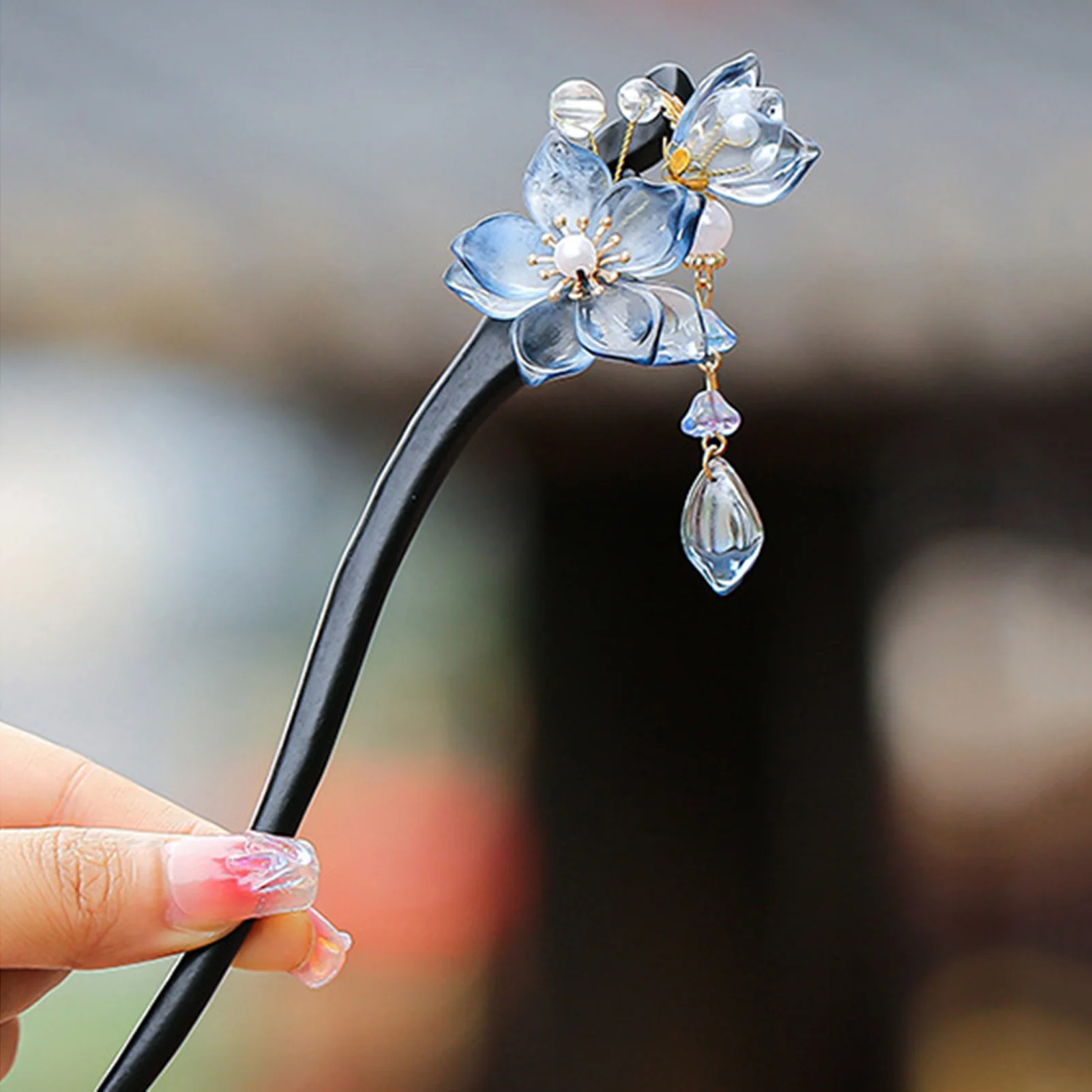Chinese Retro Fashion Hair Sticks Forks Wooden Handmade Hairpins and Clips Hair Bun Holder for Women and Girls Flower Jewelry