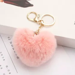 Love Heart-shaped 8cm Plush Keychain Rainbow Plush Ball Keychain Car Bag Pendant Car Pendant Couple Key Clothing Accessories