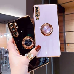 Luxury Plating Silicone Case For Huawei P30 P20 P30Pro P20Pro Phone Soft Magnetic Full Protective Cover With Ring Holder Stand