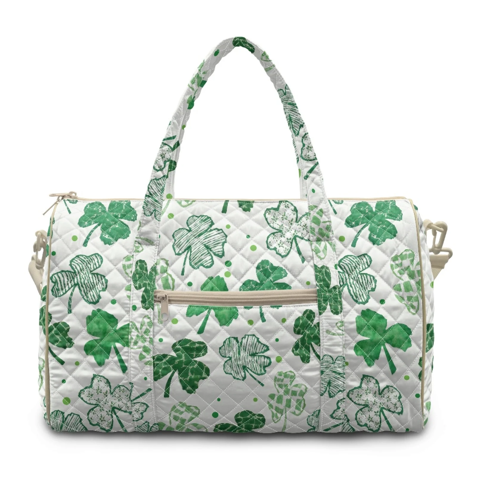 Coloranimal Large Capacity Quilted Tote Bag Zippered Travel Duffel Bag for Beach Women Green Clover New Trend