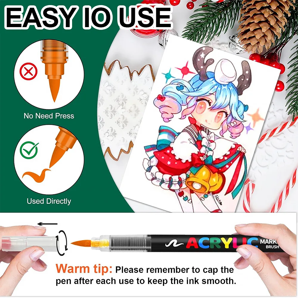 12/24/48/60 ألوان الاكريليك قلم تحديد فرشاة الطلاء القلم اللوحة تلوين القلم DIY الكتابة على الجدران الفن صنع المدرسة والمكتب المورد