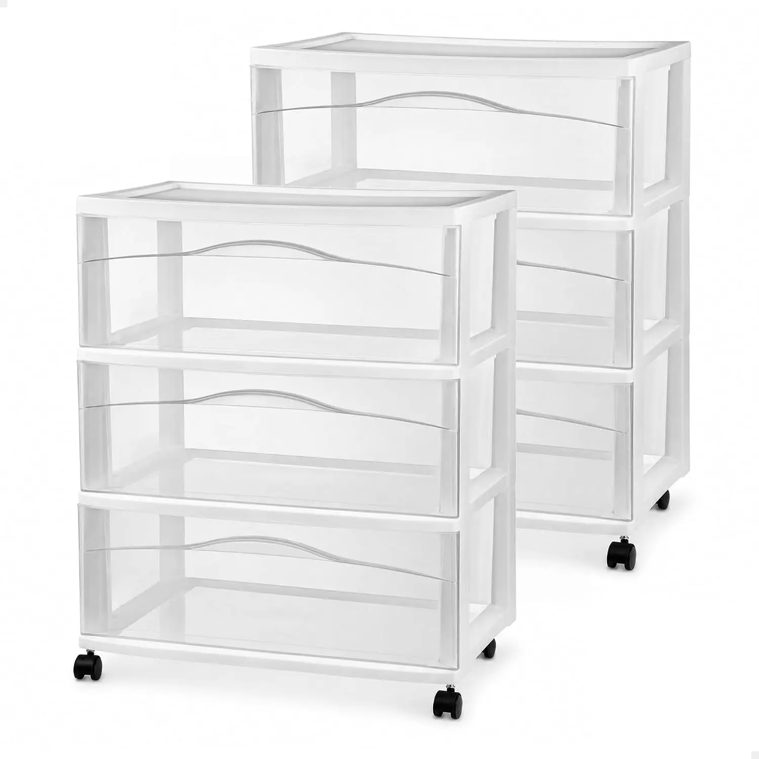 Sterilite Wide 3-Drawer Cart with Wheels for Bedroom and Dresser, 2-Pack