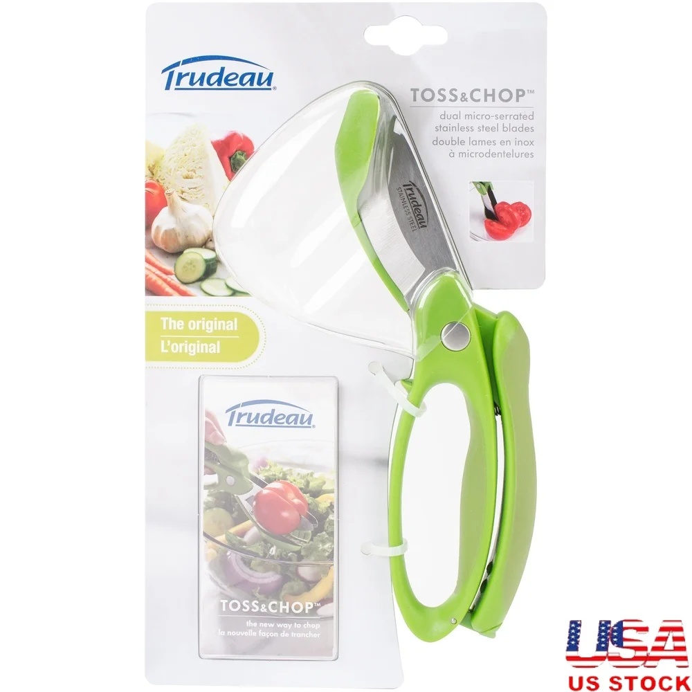 デュアルマイクロセレーションブレード付きトス＆チョップツール、インスタント野菜チョッピング、安全ロック、コンパクト収納、サラダや料理に最適