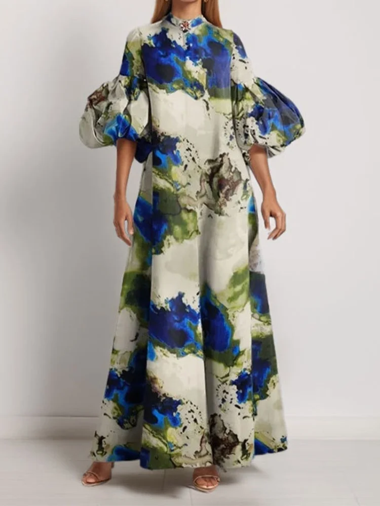 

DYKR 2025 летние платья оптом для женщин, свободное платье с рукавами-пузырьками и принтом, Vestido De Fiesta Mujer Para Una Boda