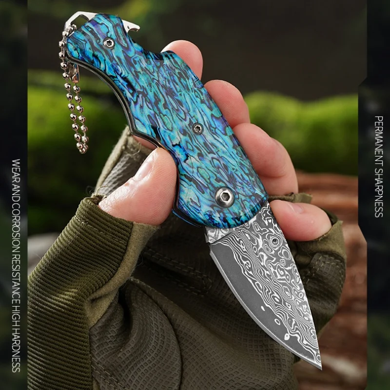 Mini Folding Knife Damascus Outdoor Folding Knife High Hardness Camping Express Knife