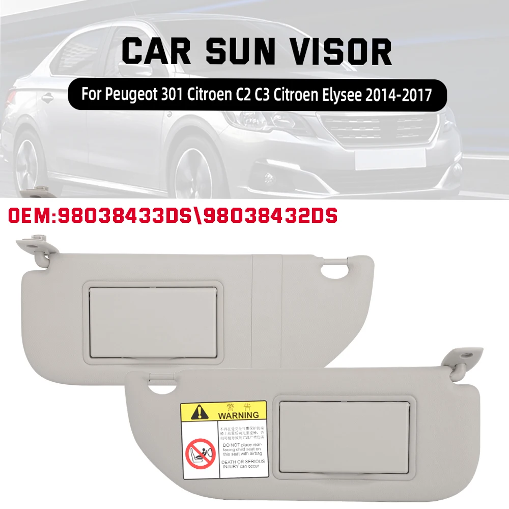 Sunvisor With Mirror For Peugeot 301 Citroen C2 C3 Citroen Elysee 2014-2017 98038432DS 98038433DS Shade Sunvisor Car Accessories