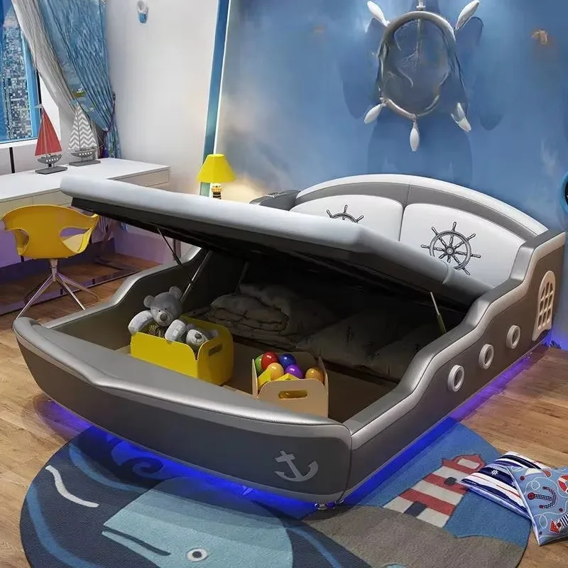سرير قارب مزدوج حديث للأولاد جمالي للأطفال مصنوع من الخشب الفاخر سرير مزدوج كينج مزدوج مزدوج متعدد الوظائف أثاث غرفة كاما الزوجية #3