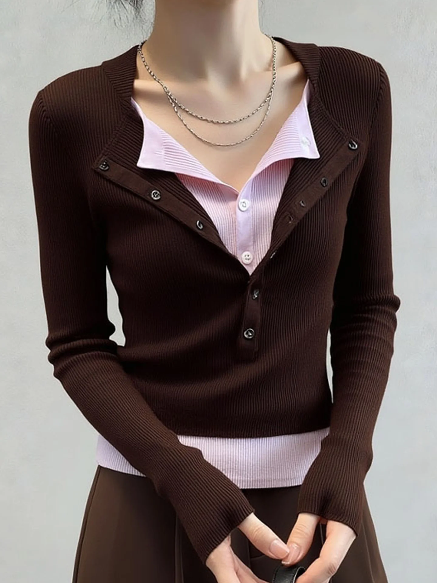 Kleur Blo Long Sve Gebreide Top Winter Inner Wear Base irt Koreaanse Sle Faionable Age Reducing Top POETRY LIN