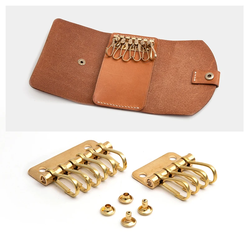 WUTA Solid Brass Wallet Key Row 4/6 Hooks Metal Key Holders Hardware Rivet Hook Keyring Key Chain DIY Leather Craft Accessories