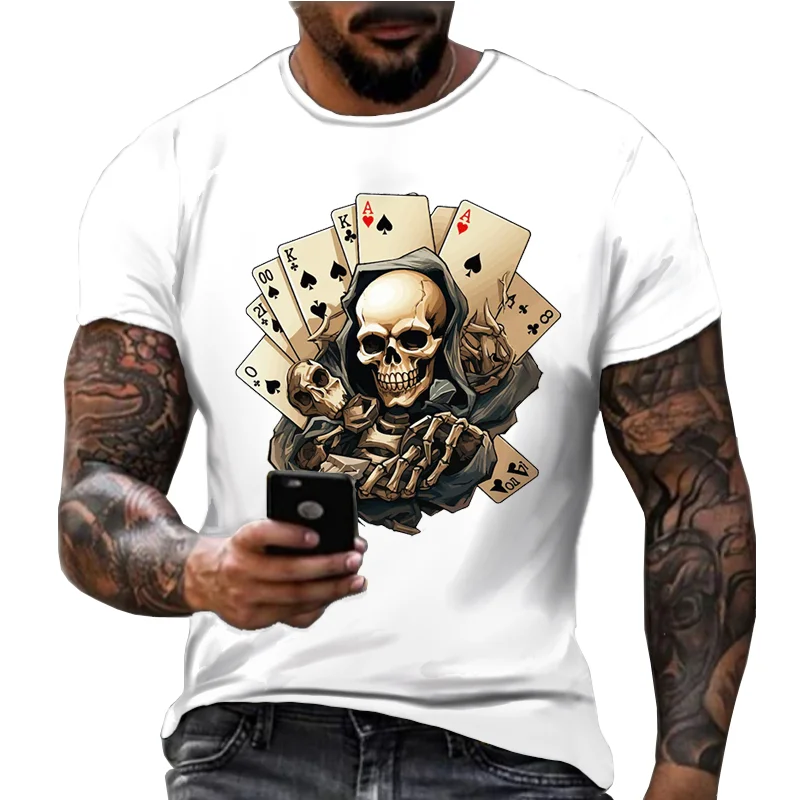 Summer New Cool Style 3D Printing Fashion Short Sleeve Handsome Casual Spade A Skull Pattern Loose Fitness T-shirt